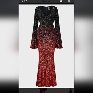 Killstar Black and Red Sequin Long Sleeve Dress